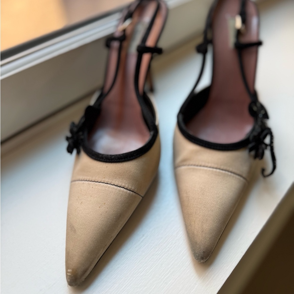 Elegant Tan Pointed-Toe Prada Slingback Heels